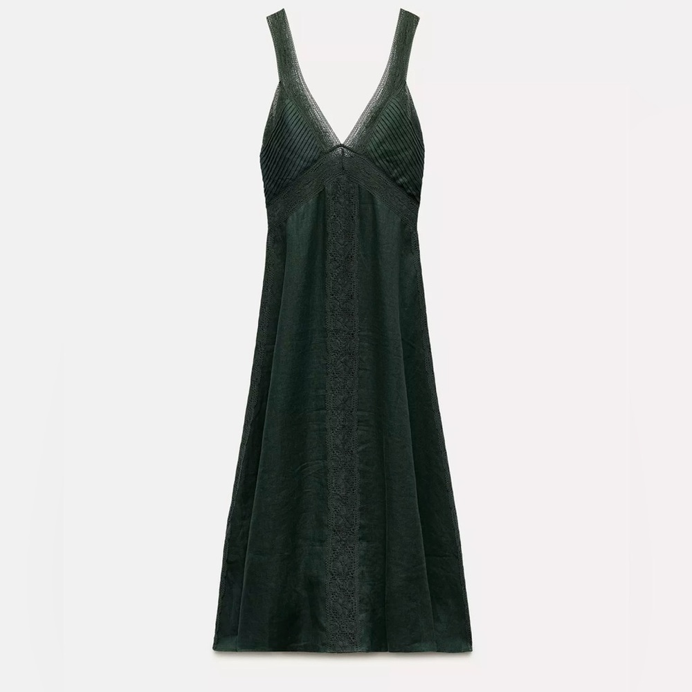 ZARA Linen Green Maxi Dress - Picture 5 of 16